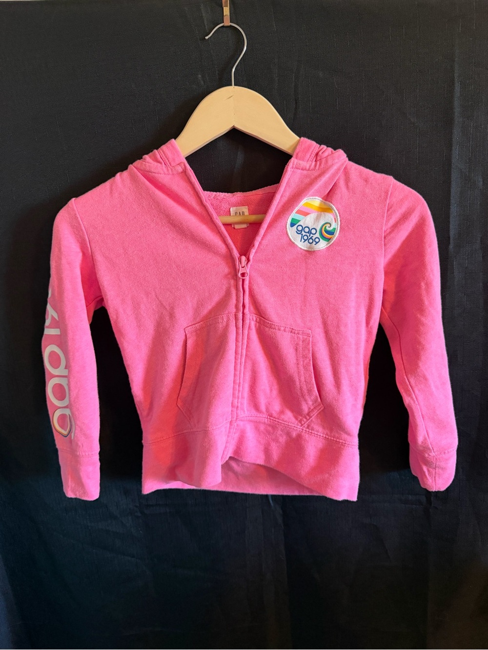 GAP Kids Hot Pink Zip-Up Hoodie with Rainbow Badge